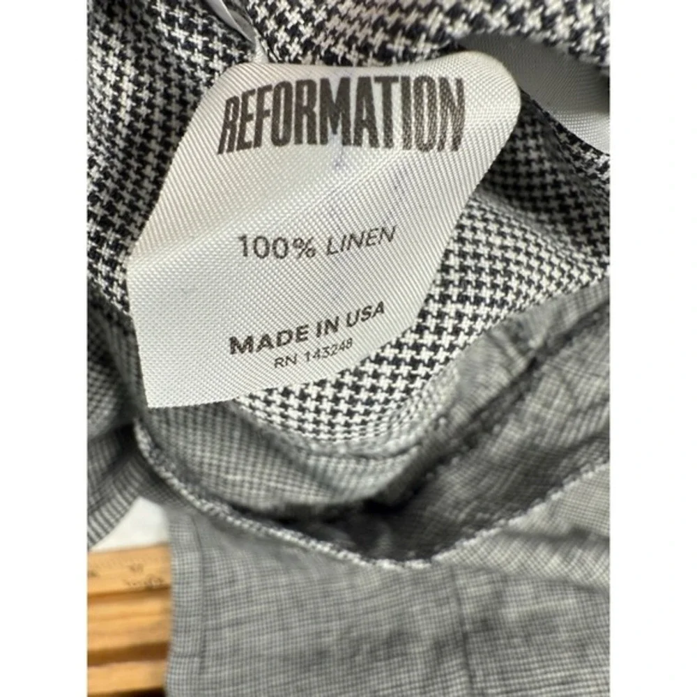 Reformation Houndstooth Wide Leg Pants‎ Womens 2 Black White Linen High Rise Zip